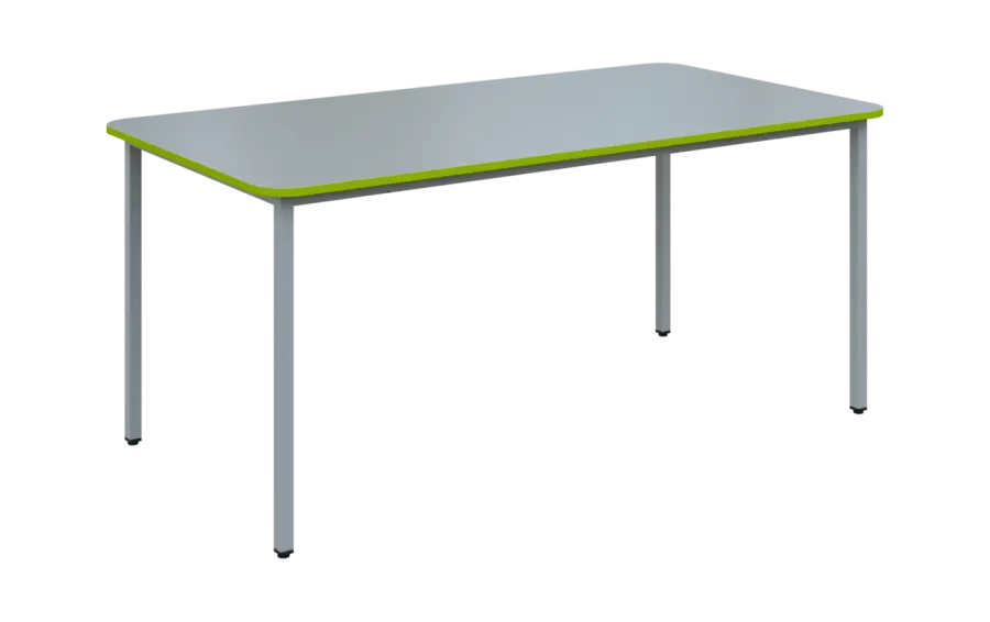 JSBR 170N Jídelní stůl 1700 x 900 mm, deska šedá s hranou jarní zeleň / podnož stříbrná